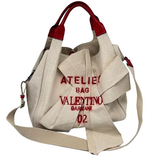 Valentino Garavani Atelier Bag 02 bedruckte Tote Bag aus Canvas mit Lederbesatz / neuwertig Valentino