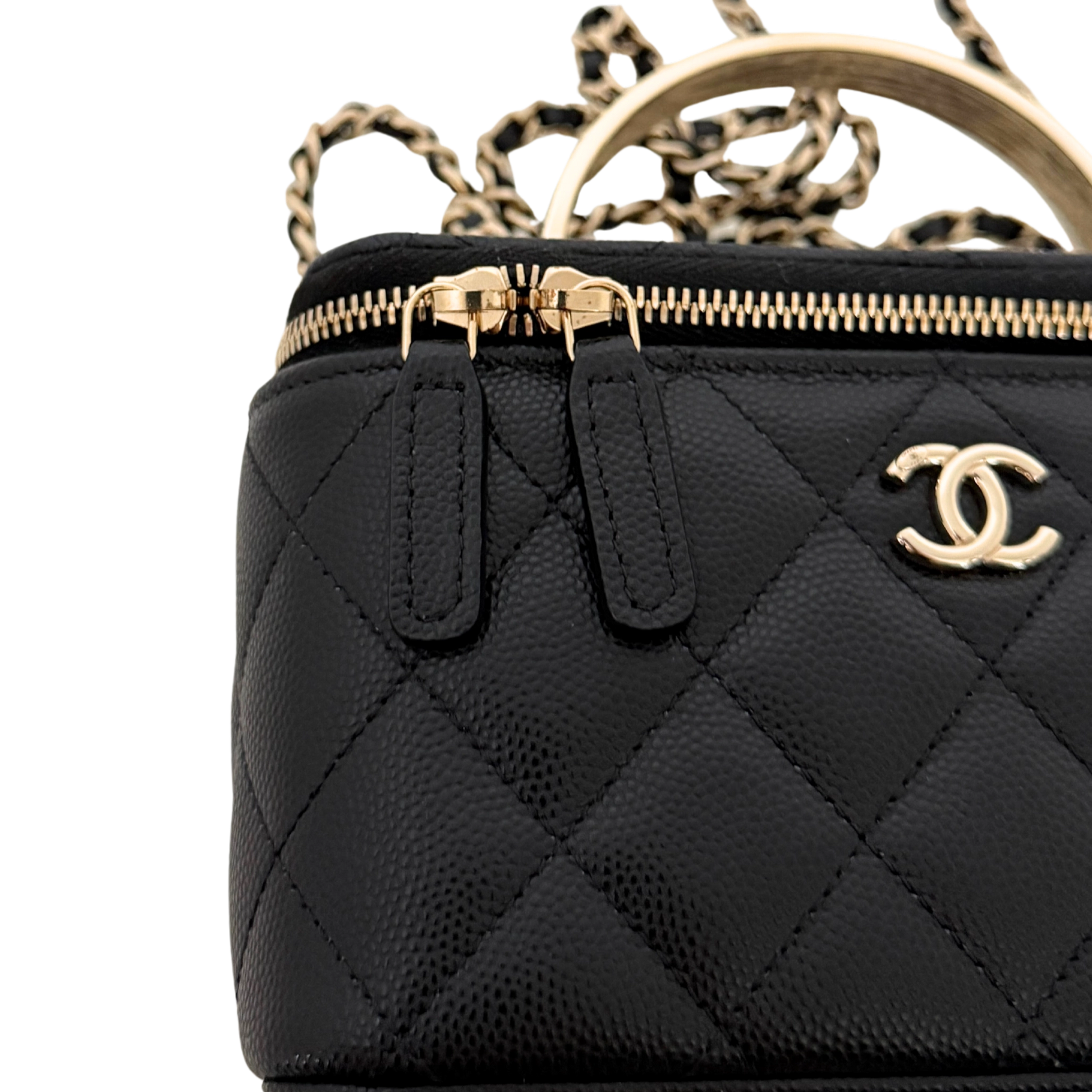 Chanel Vanity A Chain Kaviarleder goldene Hardware Schwarz / sehr gut Chanel