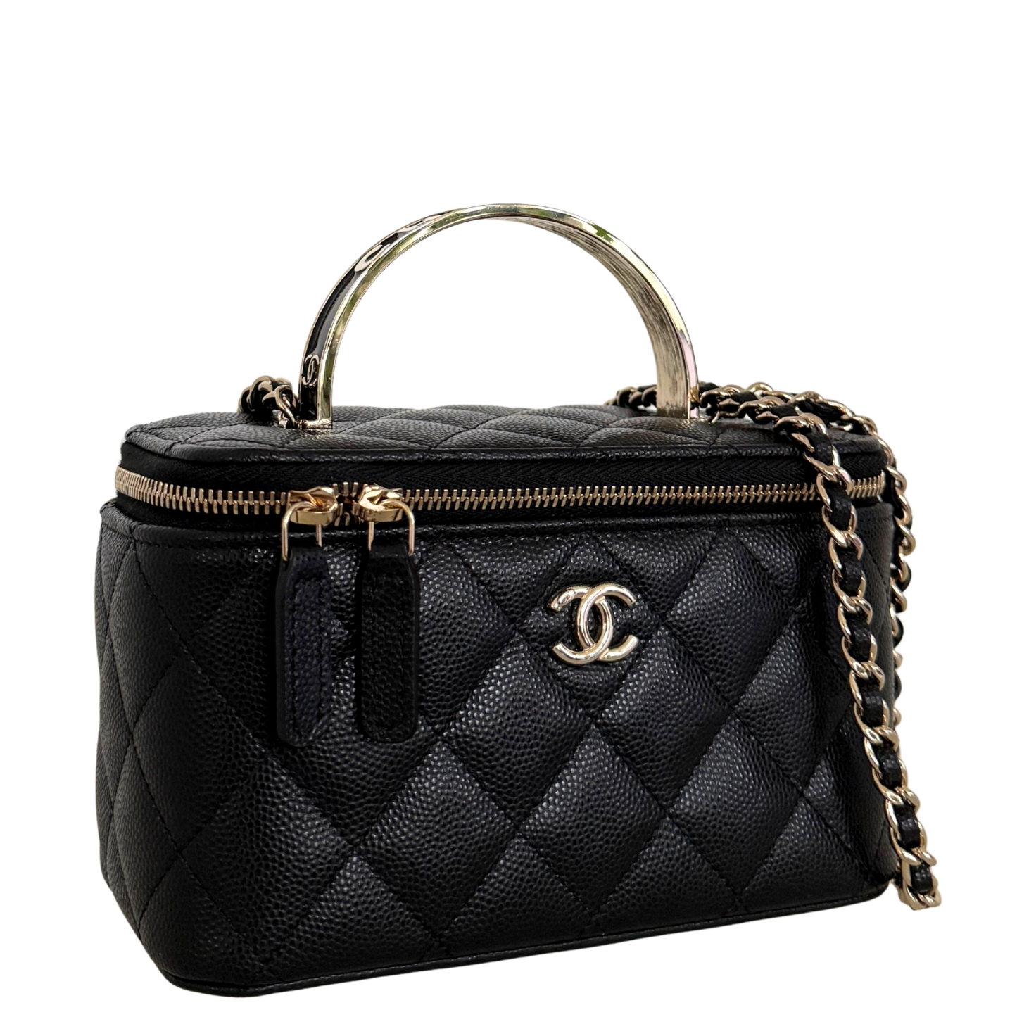 Chanel Vanity A Chain Kaviarleder goldene Hardware Schwarz / sehr gut Chanel