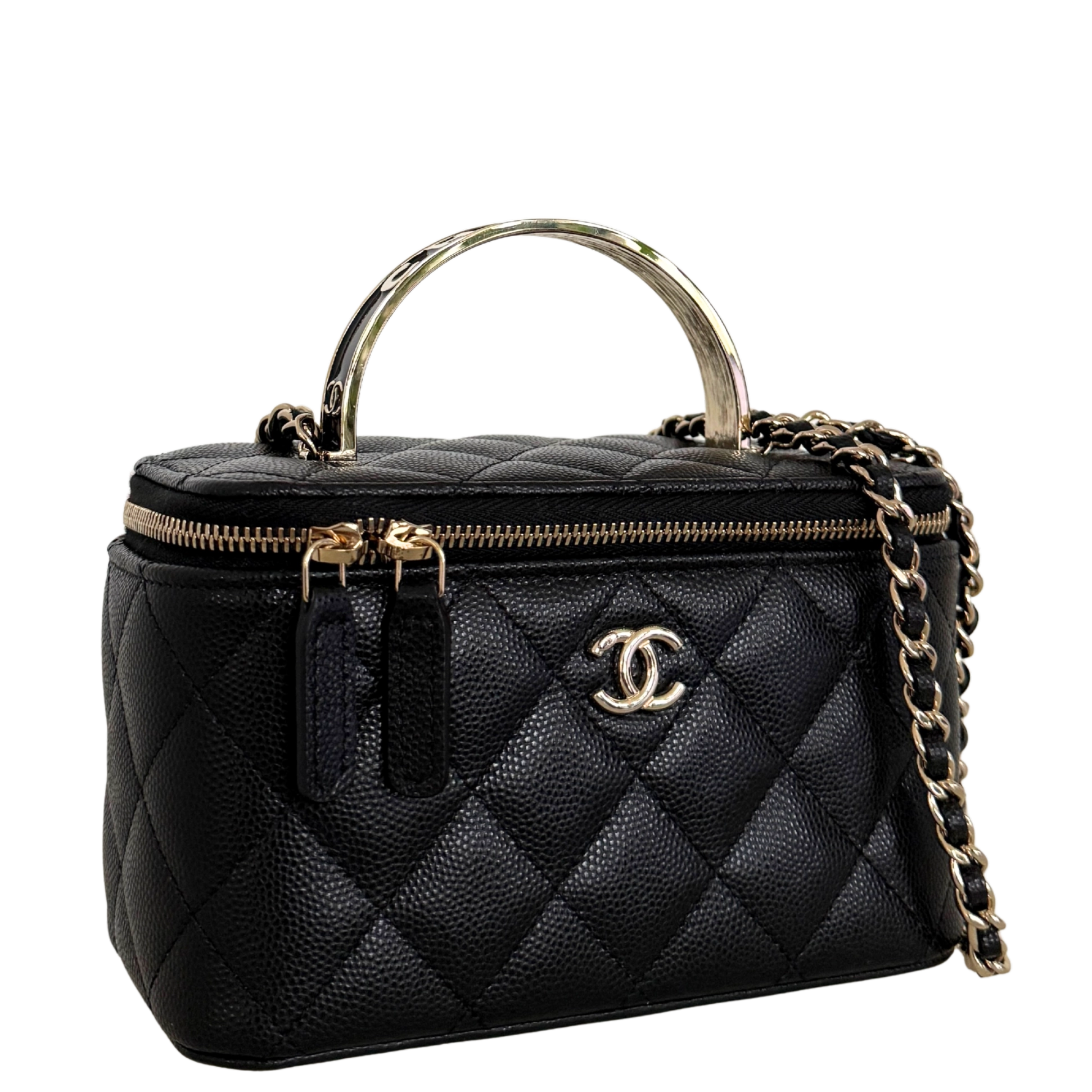 Chanel Vanity A Chain Kaviarleder goldene Hardware Schwarz / sehr gut Chanel