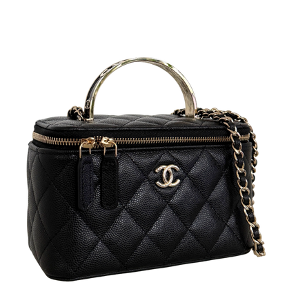 Chanel Vanity A Chain Kaviarleder goldene Hardware Schwarz / sehr gut Chanel