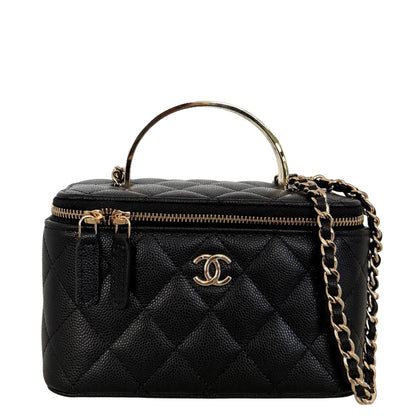 Chanel Vanity A Chain Kaviarleder goldene Hardware Schwarz / sehr gut Chanel
