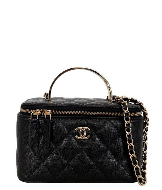 Chanel Vanity A Chain Kaviarleder goldene Hardware Schwarz / sehr gut Chanel