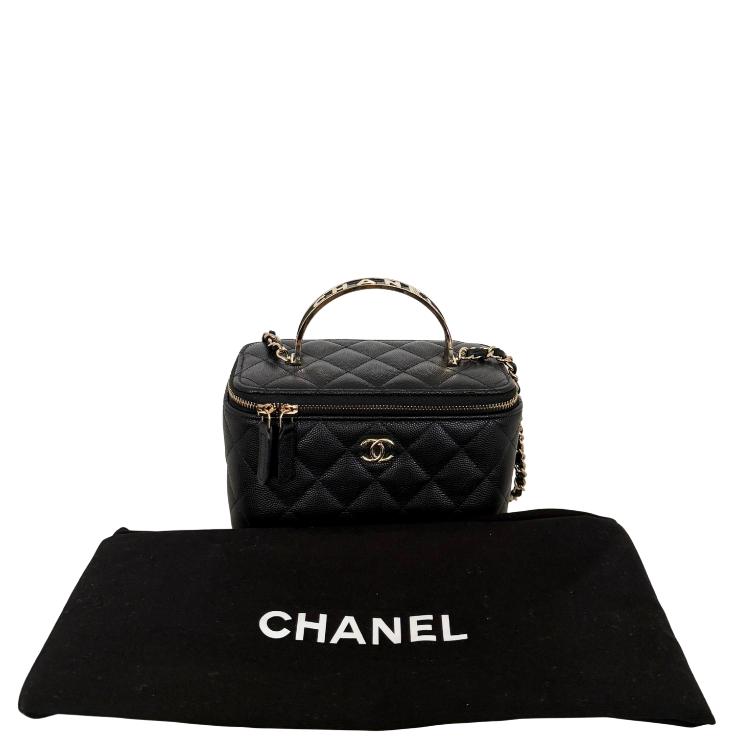 Chanel Vanity A Chain Kaviarleder goldene Hardware Schwarz / sehr gut Chanel