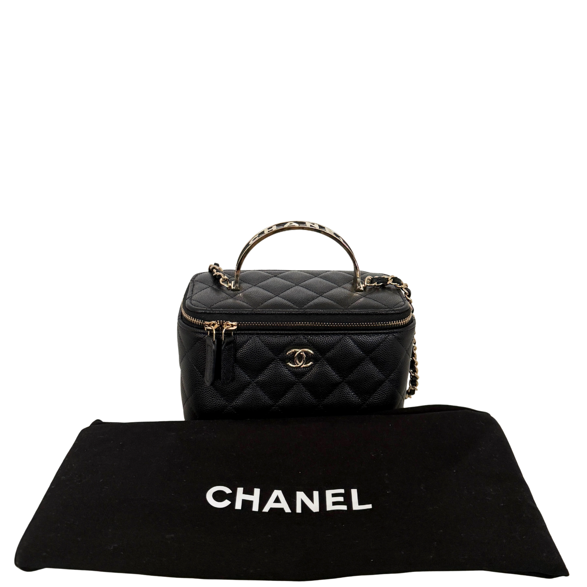 Chanel Vanity A Chain Kaviarleder goldene Hardware Schwarz / sehr gut Chanel
