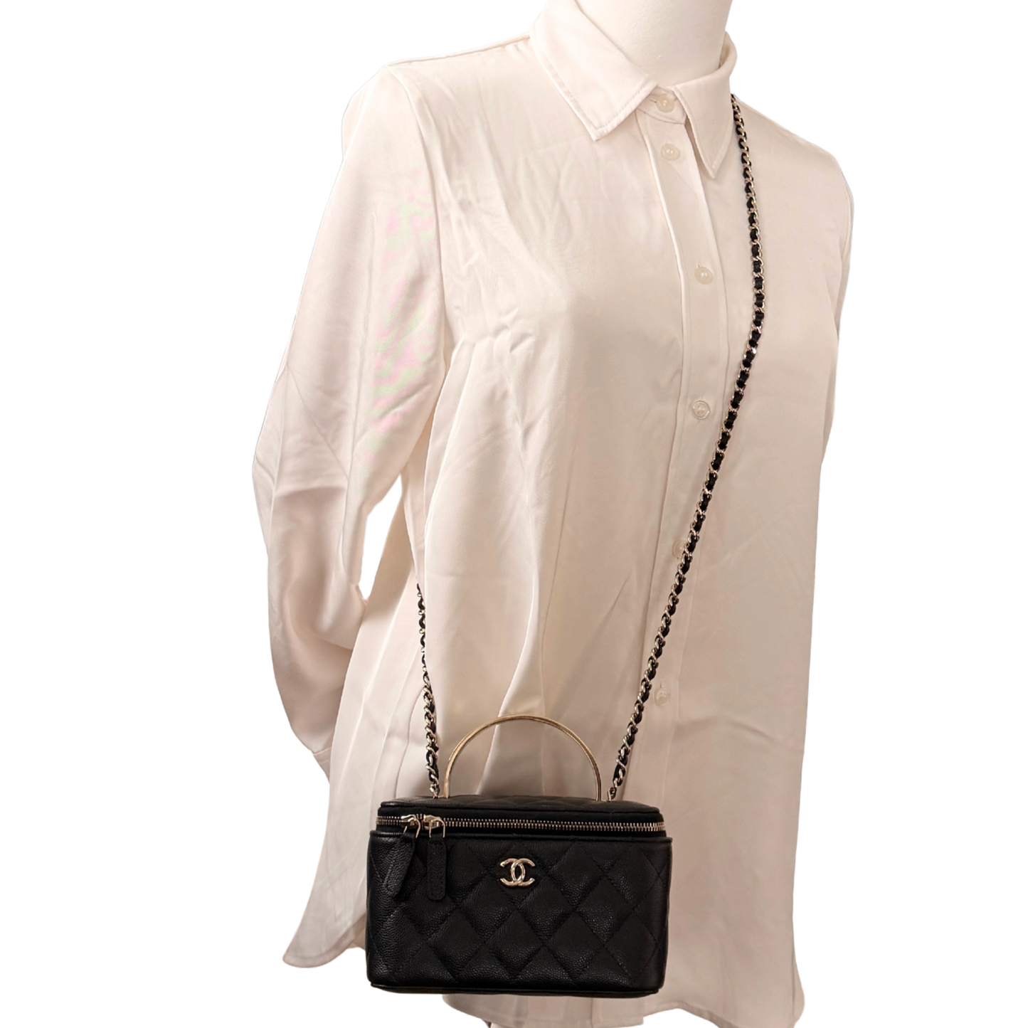 Chanel Vanity A Chain Kaviarleder goldene Hardware Schwarz / sehr gut Chanel