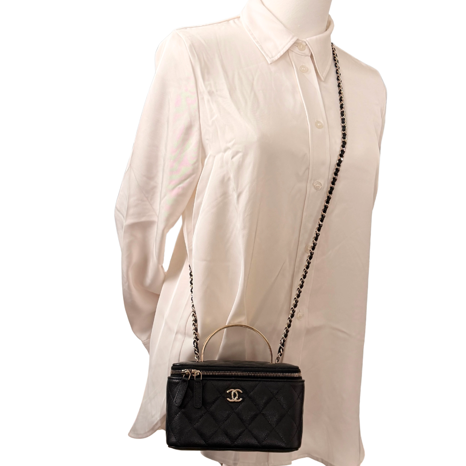 Chanel Vanity A Chain Kaviarleder goldene Hardware Schwarz / sehr gut Chanel