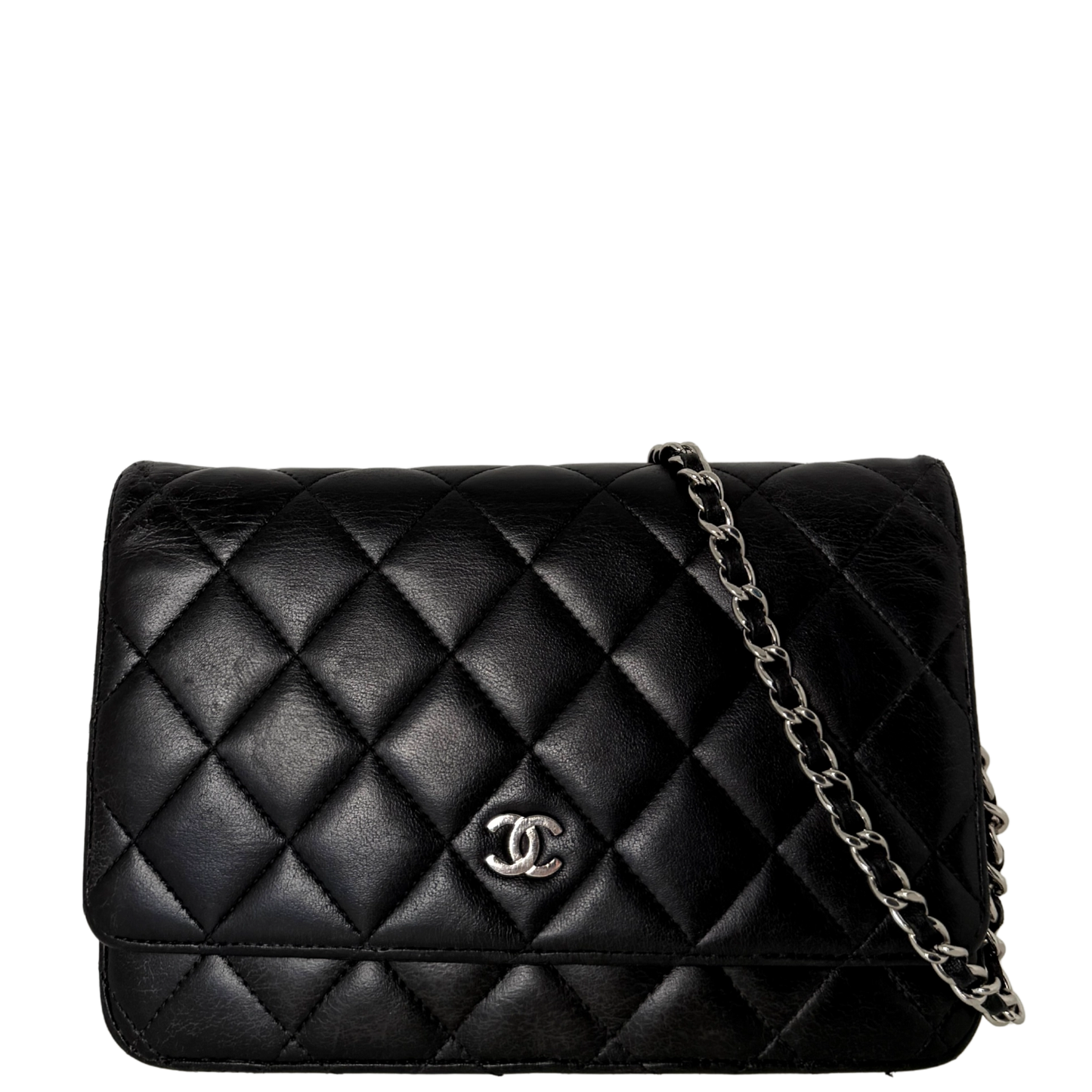 Chanel Wallet on Chain Bag Schwarz silberne Hardware / gut Chanel