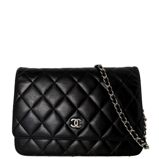 Chanel Wallet on Chain Bag Schwarz silberne Hardware / gut Chanel