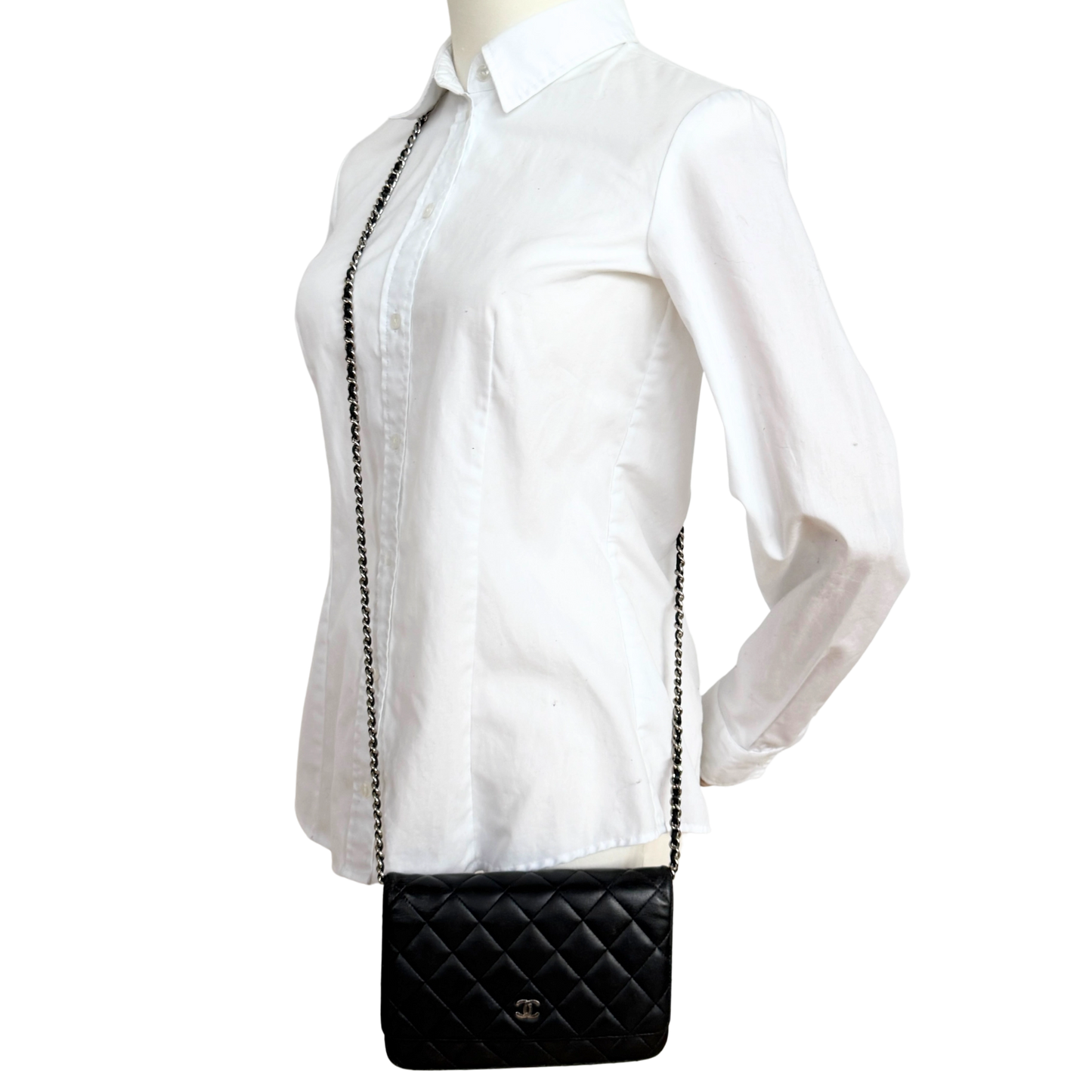 Chanel Wallet on Chain Bag Schwarz silberne Hardware / gut Chanel