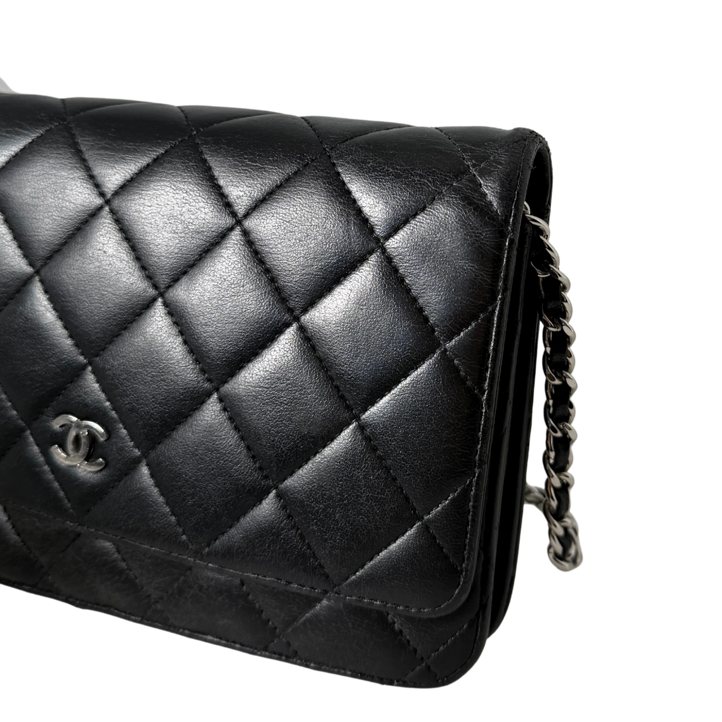 Chanel Wallet on Chain Bag Schwarz silberne Hardware / gut Chanel