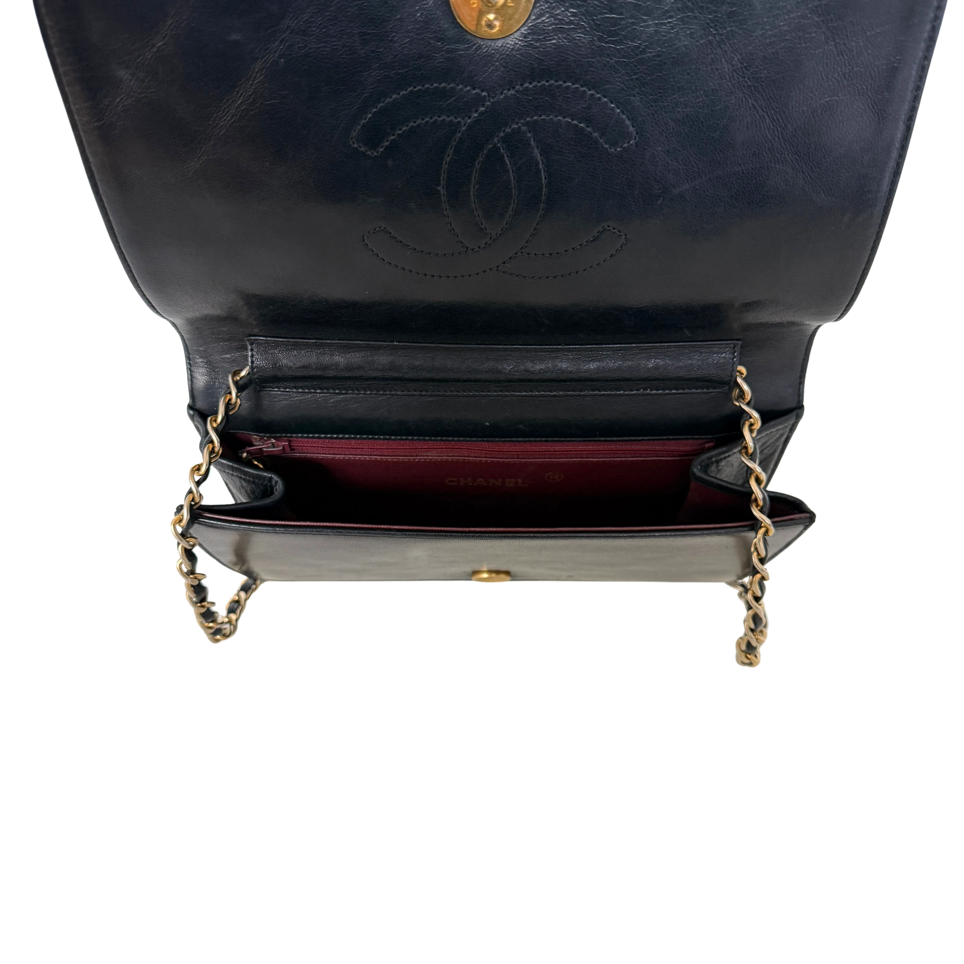Chanel Timeless Wallet on Chain WOC Lammleder Schwarz / gut Chanel