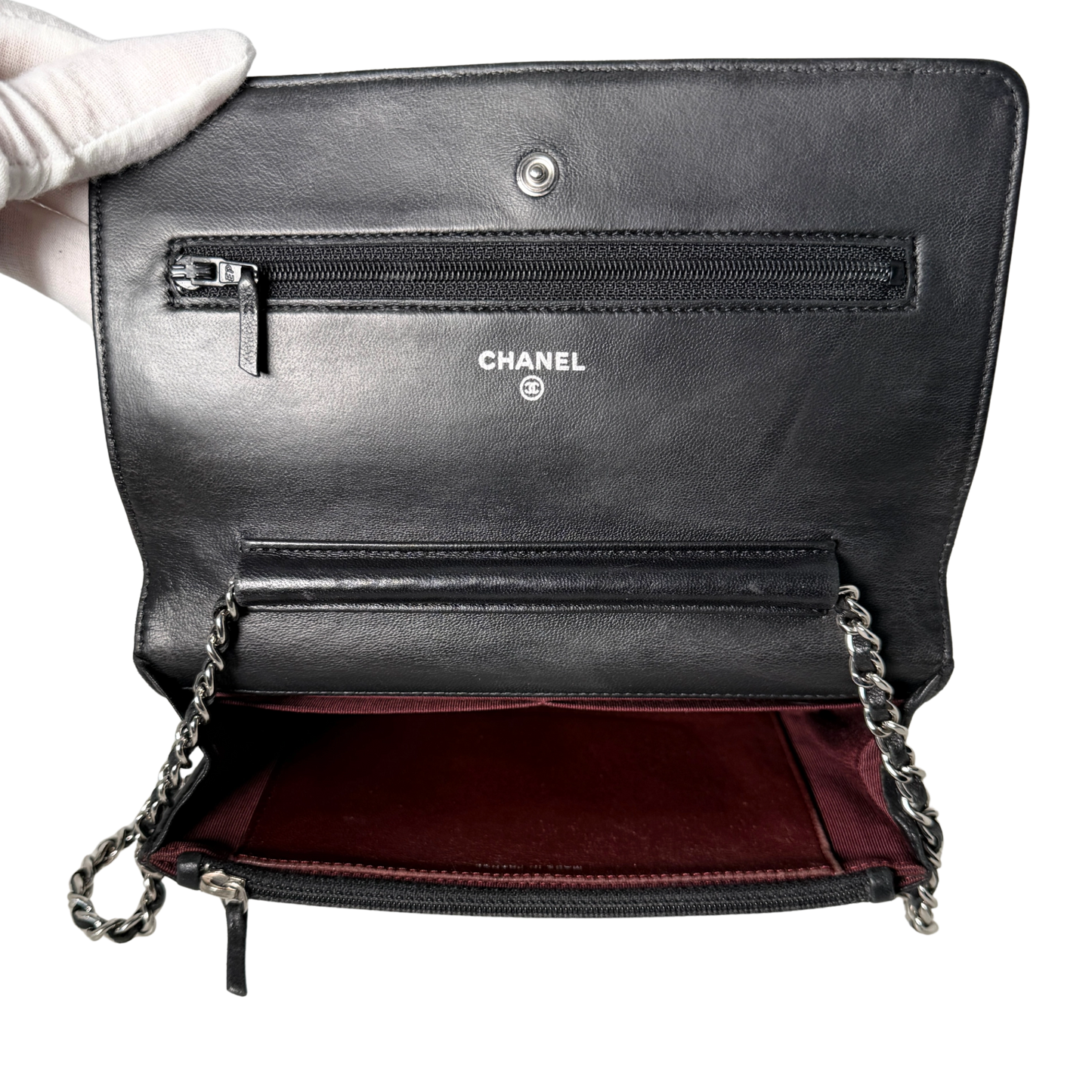 Chanel Wallet on Chain Bag Schwarz silberne Hardware / gut Chanel