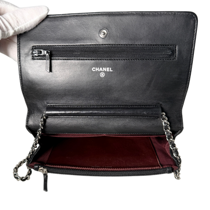 Chanel Wallet on Chain Bag Schwarz silberne Hardware / gut Chanel