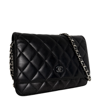 Chanel Wallet on Chain Bag Schwarz silberne Hardware / gut Chanel