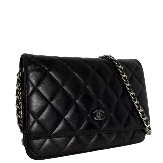 Chanel Wallet on Chain Bag Schwarz silberne Hardware / gut Chanel