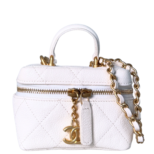 Chanel Mini Top Handle Vanity Tasche Weiß / sehr gut Chanel