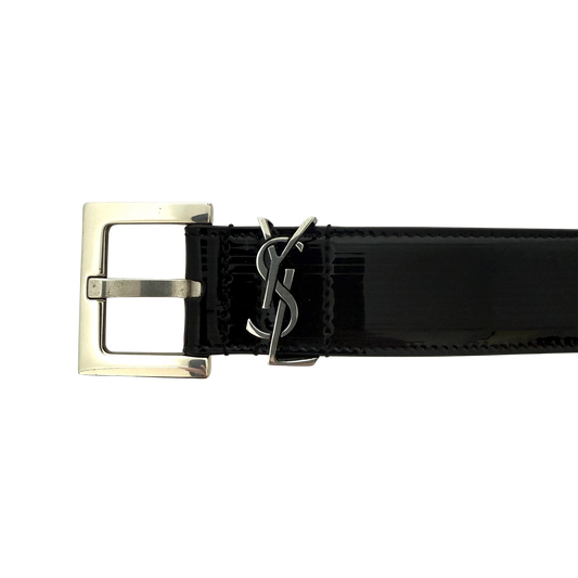 Saint Laurent Cassandre Ledergürtel aus texturierten Lackleder schwarz / sehr gut Echtheitscheck