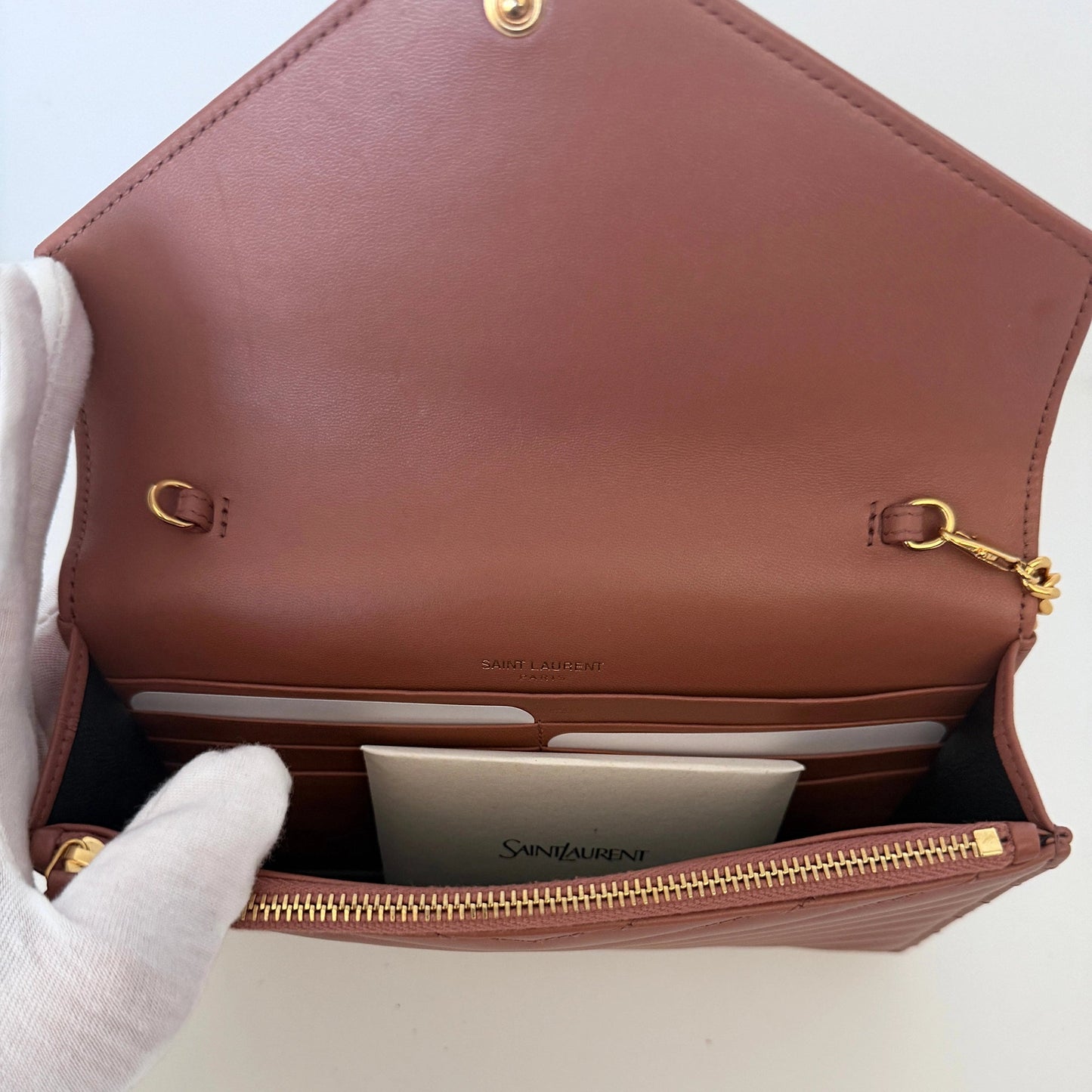 Saint Laurent YSL Cassandre Envelope mit Kettenriemen Rose Fullset / sehr gut Saint Laurent