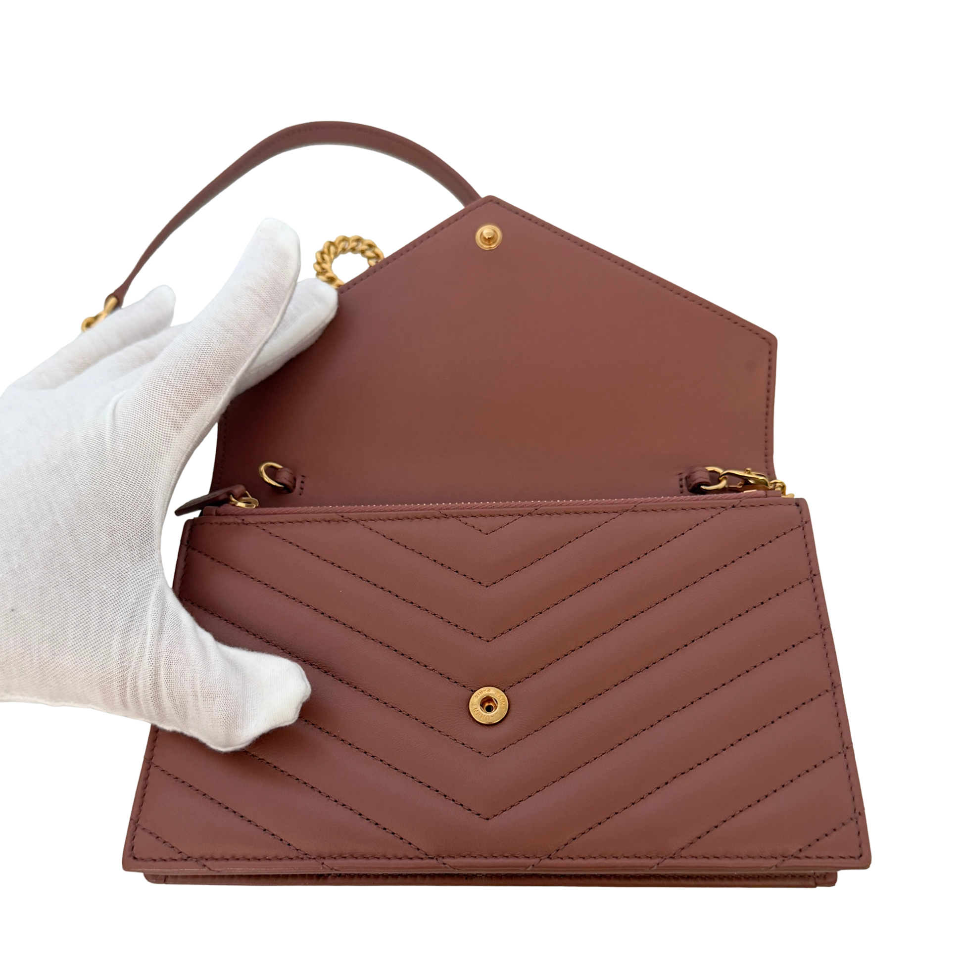 Saint Laurent YSL Cassandre Envelope mit Kettenriemen Rose Fullset / sehr gut Saint Laurent