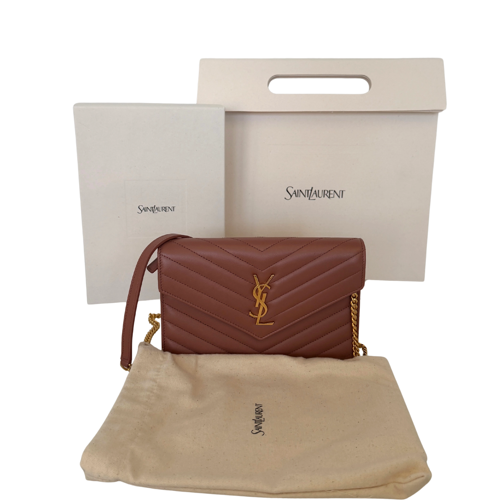 Saint Laurent YSL Cassandre Envelope mit Kettenriemen Rose Fullset / sehr gut Saint Laurent