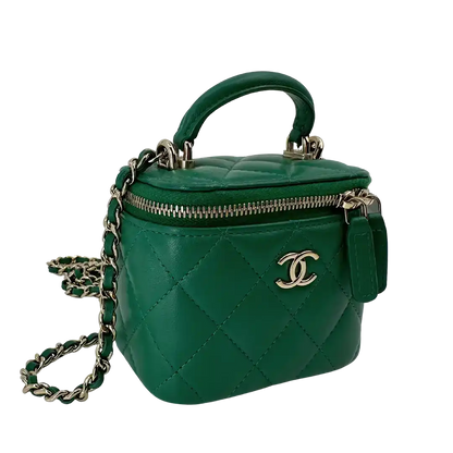 Chanel Vanity Case Top Handle Mini Lammleder grün Fullset / sehr gut Chanel