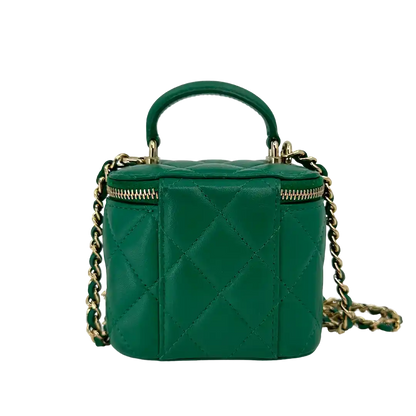 Chanel Vanity Case Top Handle Mini Lammleder grün Fullset / sehr gut Chanel