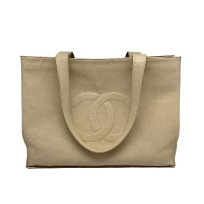 Chanel Vintage Shopper Tasche Kaviar Leder beige / akzeptabel Chanel