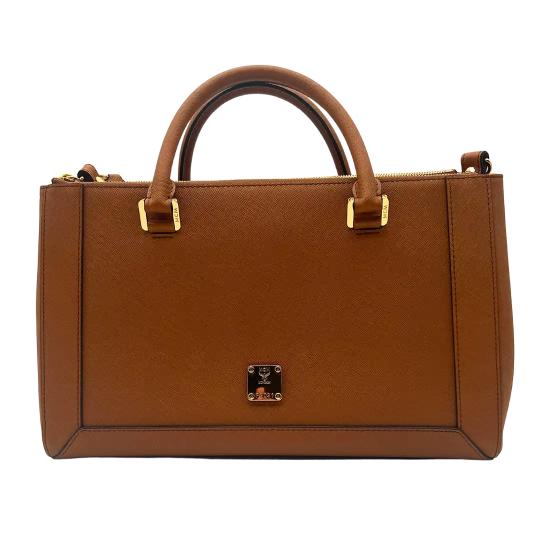 MCM Saffiano Leder Handtasche Cognac braun / ungetragen MCM