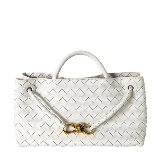 Bottega Veneta East/West Andiamo kleine Tote aus Intrecciato-Leder weiß 2023 / sehr gut Bottega Veneta