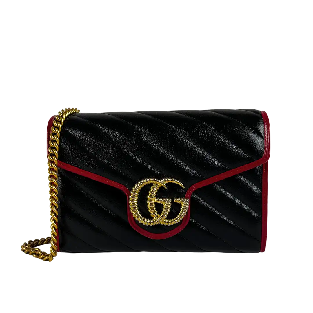 Gucci Torchon GG Marmont Wallet on Chain rot schwarz Leder / neuwertig Gucci