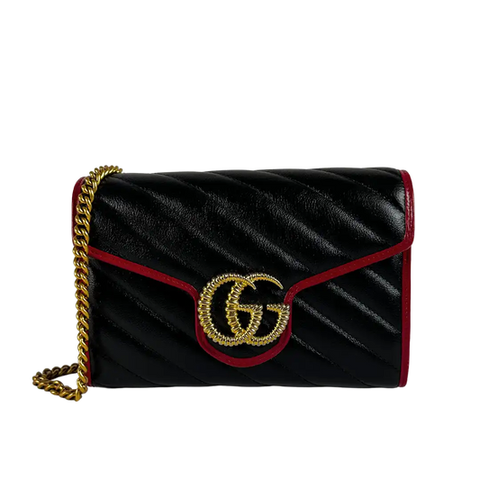 Gucci Torchon GG Marmont Wallet on Chain rot schwarz Leder / neuwertig Gucci