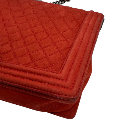 Chanel Boy Tasche Large Kaviar Wildleder rot / gut Chanel