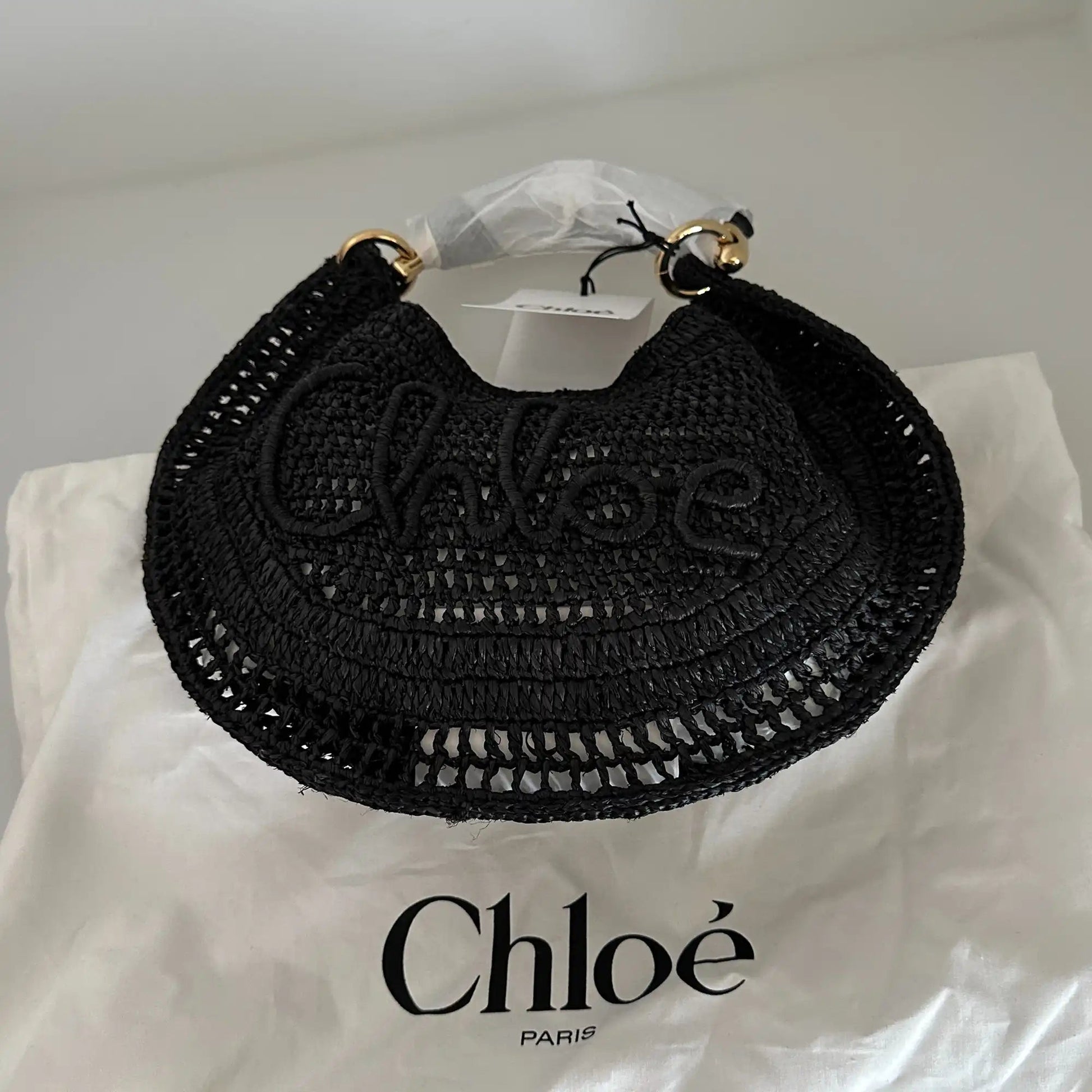 Chloé Summer Banana Hobo Bag aus geflocktenen Fasern schwarz / ungetragen Chloe