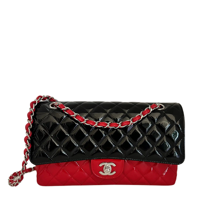 Chanel Medium Bicolor Quilted Patent Calfskin Double Flap Bag / neuwertig Chanel
