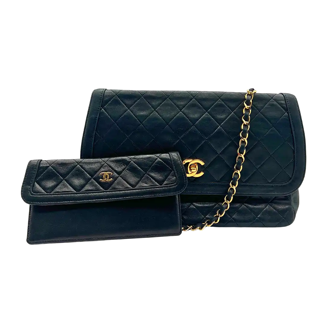 Chanel Diana Vintage Classic Chain Single Flap Lammleder schwarz 2