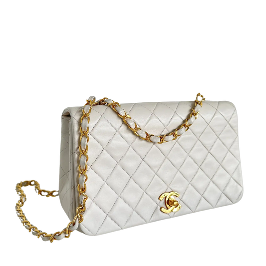Chanel Timeless Single Flap Small weiß Lammleder / gut Produkt