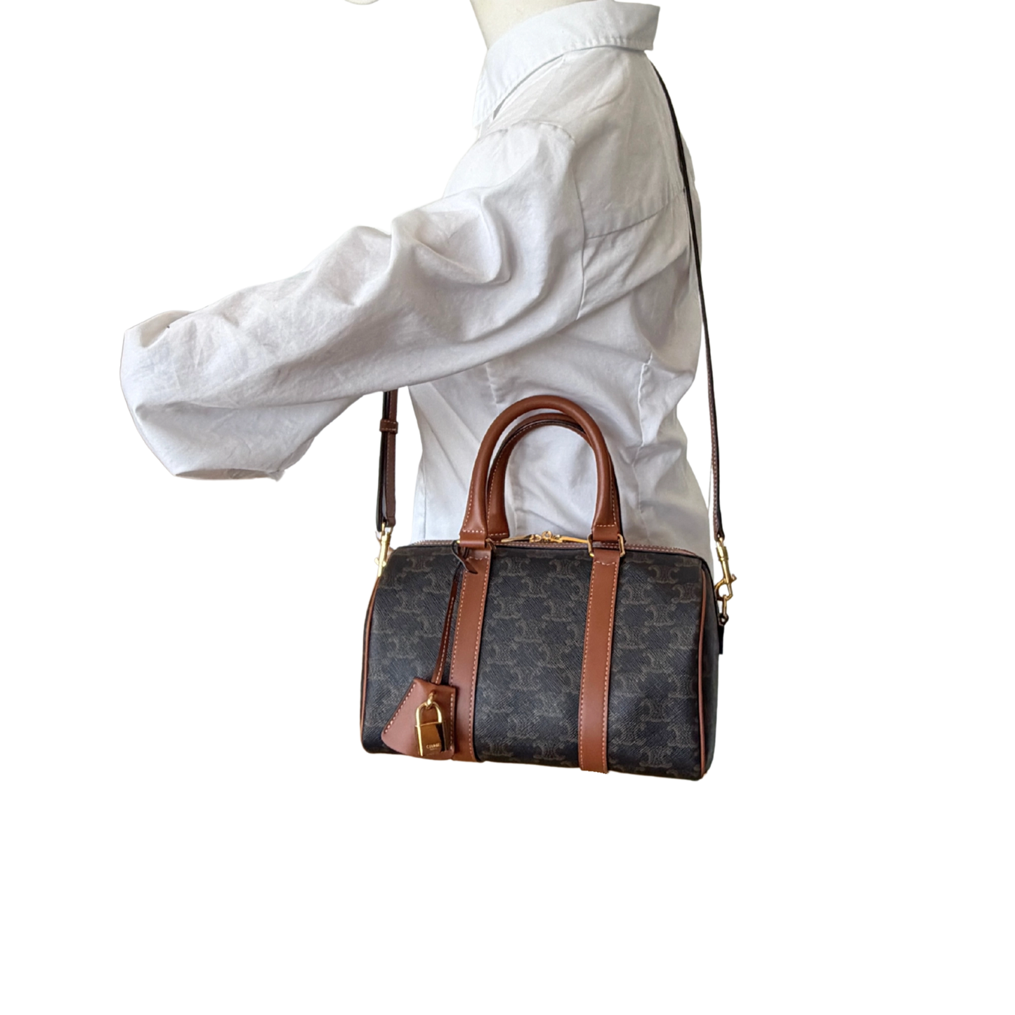 Celine mittelgroße Boston Bag aus Triomphe Canvas Fullset / neuwertig CELINE
