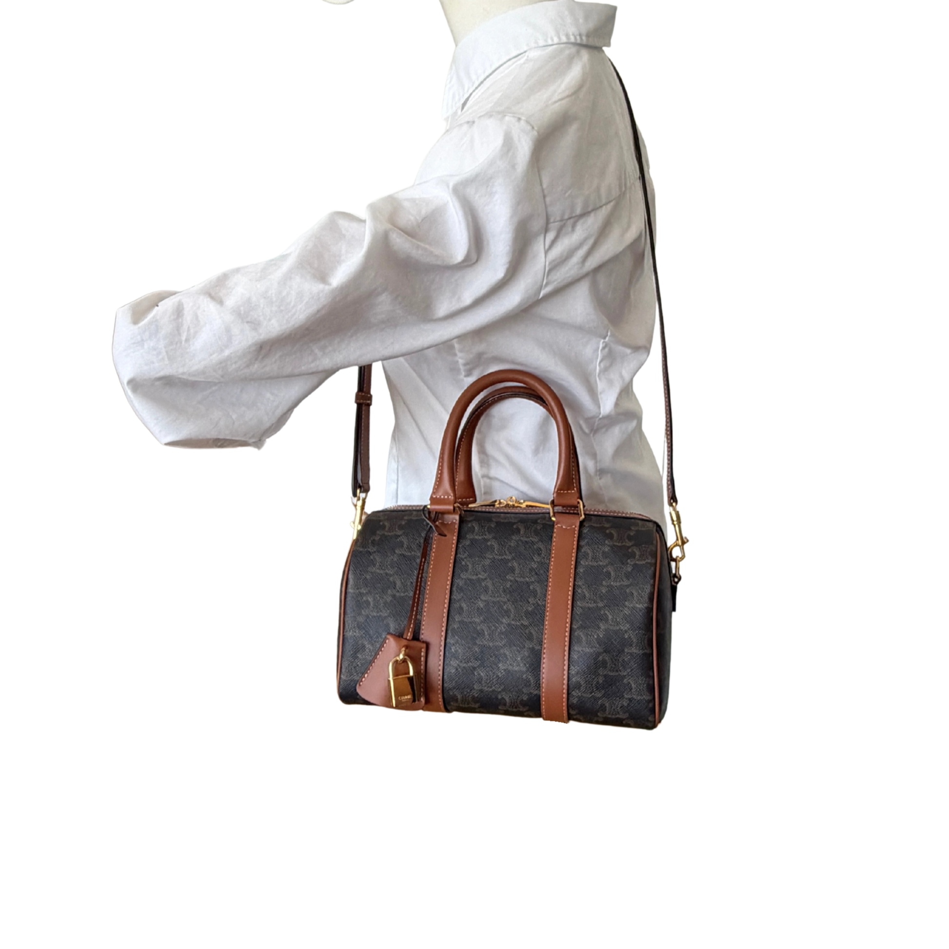 Celine mittelgroße Boston Bag aus Triomphe Canvas Fullset / neuwertig CELINE