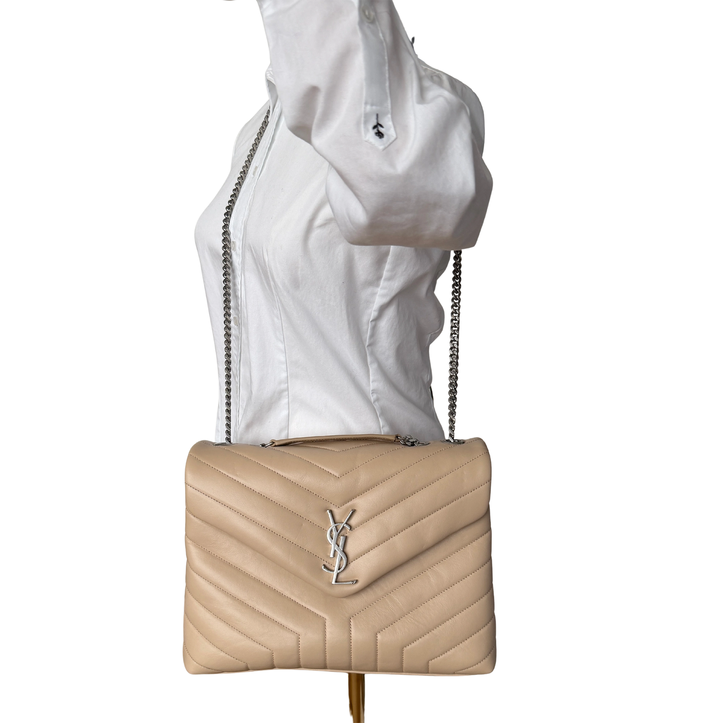 Saint Laurent YSL LouLou Medium Leder beige silber Hardware / sehr gut Saint Laurent