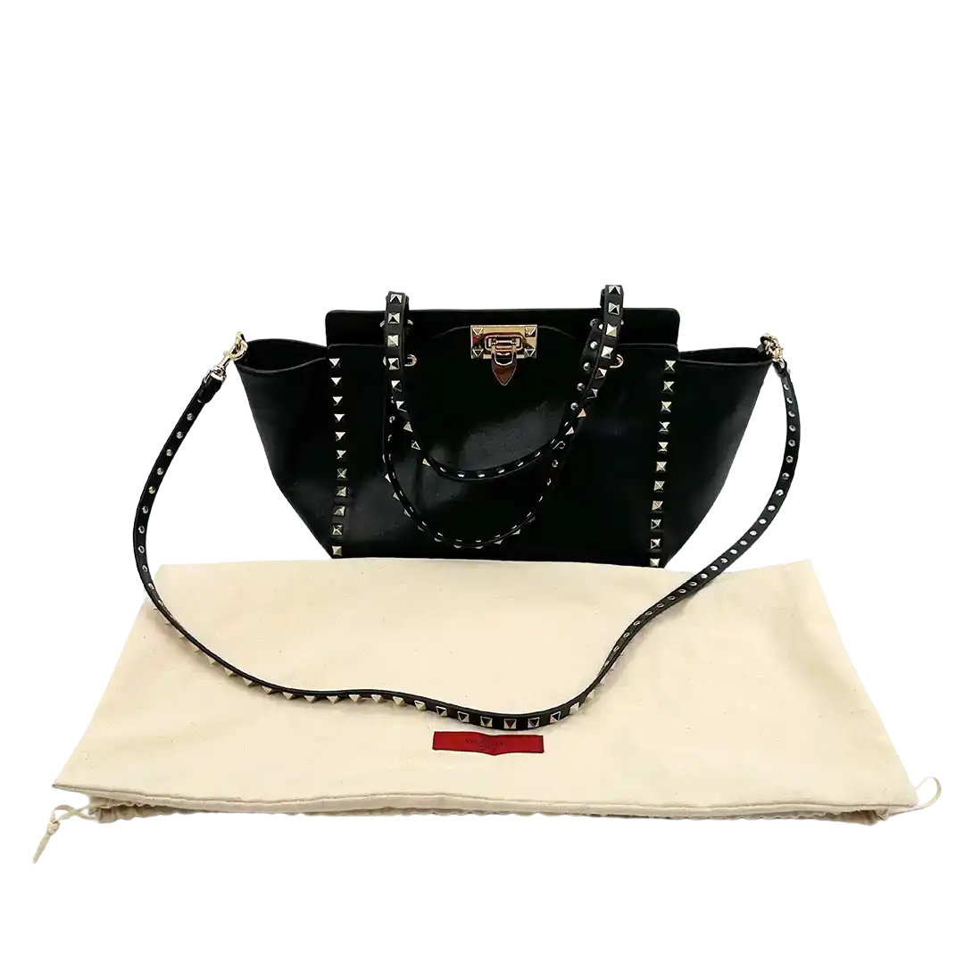 Valentino Garavani Rockstud Shopper Bag Leder schwarz / sehr gut