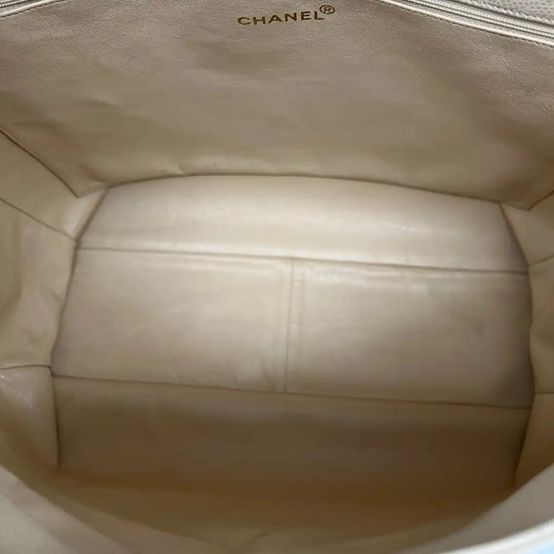 Chanel Vintage Shopper Tasche Kaviar Leder beige / akzeptabel Chanel