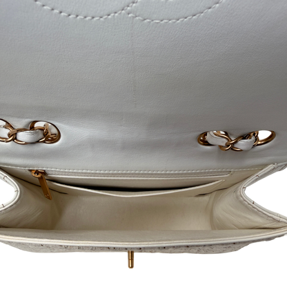Chanel Classic Square Flap Bag Tweed weiss / beige / sehr gut Chanel