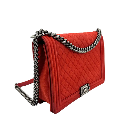 Chanel Boy Tasche Large Kaviar Wildleder rot / gut Chanel