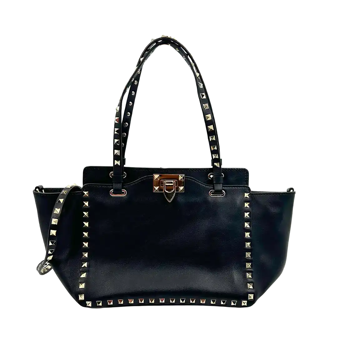 Valentino Garavani Rockstud Shopper Bag Leder schwarz / sehr gut