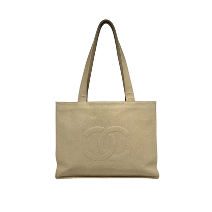 Chanel Vintage Shopper Tasche Kaviar Leder beige / akzeptabel Chanel