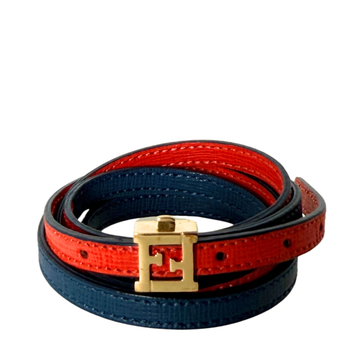 Fendi gewickeltes wendbares Lederarmband Rot Blau / sehr gut Fendi
