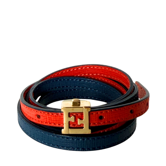 Fendi gewickeltes wendbares Lederarmband Rot Blau / sehr gut Fendi