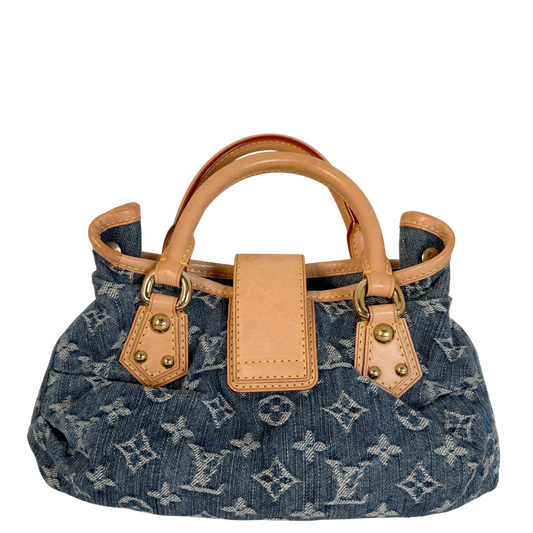 Louis Vuitton Pleaty Monogram Denim Blau Vachetta Gold Vintage – Ansicht 2